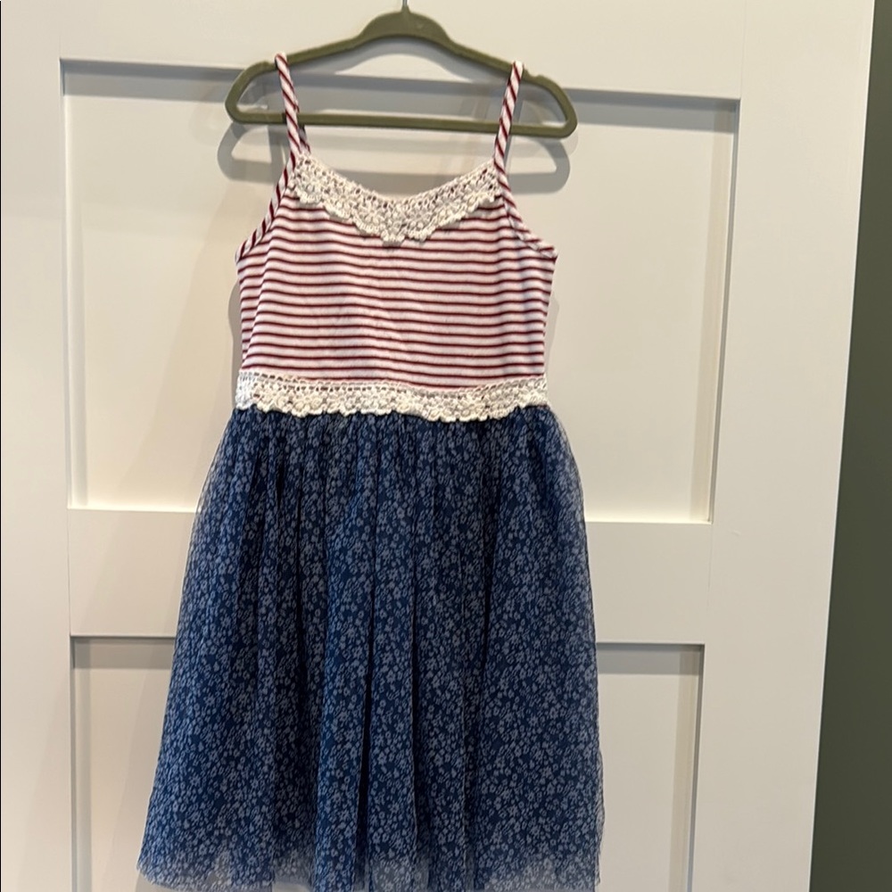 Striped and Floral Dress with Lace Trim